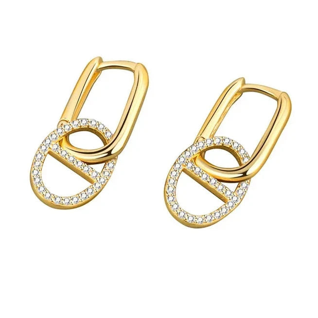 Double Loop Geometric Zircon Earrings for Women