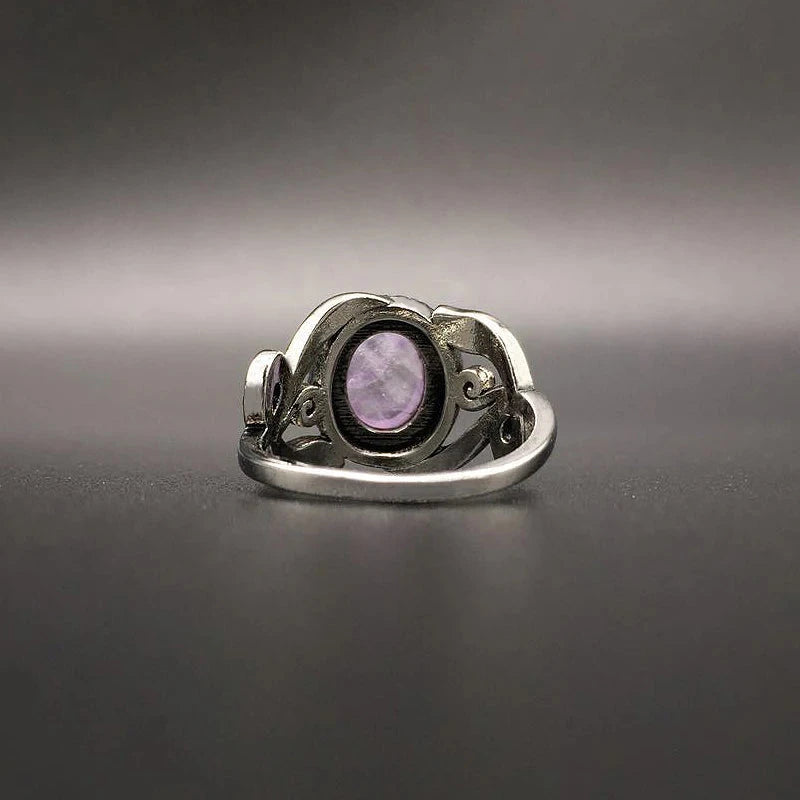 Flower Shaped Vintage 925 Silver Ring Amethyst Gemstone