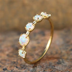 Female Charm White Fire Opal Stone Rings Yellow Gold Color Wedding Jewelry For Women Small Round Engagement Ring