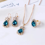 Blue Crystal Ring Necklace Earrings Set Wedding Jewelry SetsLakeBlue