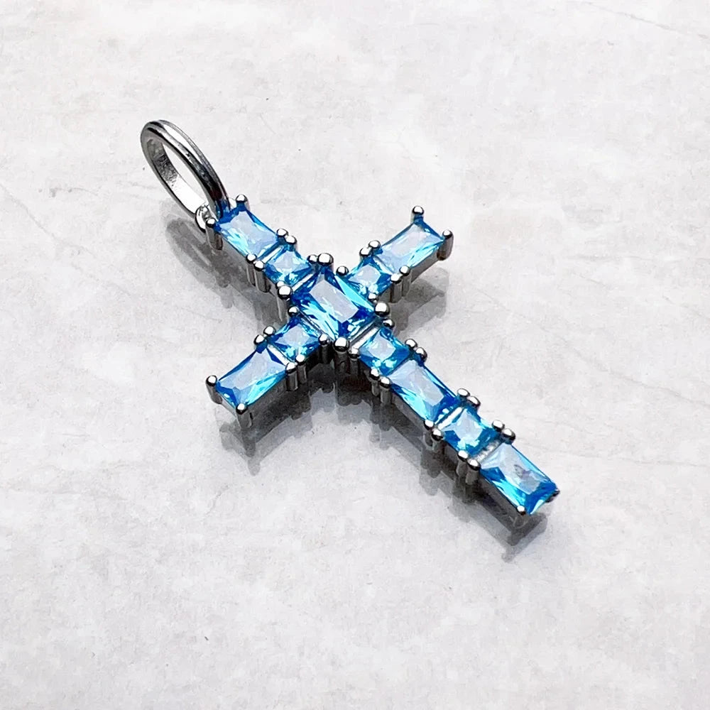 Elegant Pendant Cross Aquamarine Stones (Pendant Only)