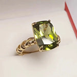 Olive Green Crystal August Birthstone Ring – Vintage Gold Tone