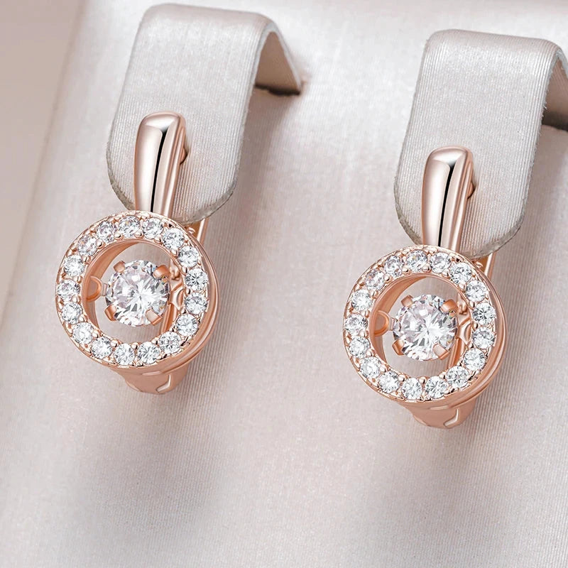 585 Rose Gold Swaying Zircon Earrings
