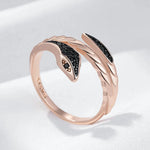 Punk Black Zircon Snake Ring – 585 Rose Gold Vintage Jewelry
