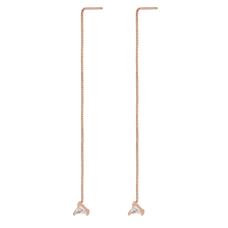 Luxury Rose Gold Natural Zircon Long Ear Wire Earrings for WomenH2225