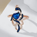 Blue Natural Zircon Bird Ring For Women Unique 585 Rose Gold and Black Gold