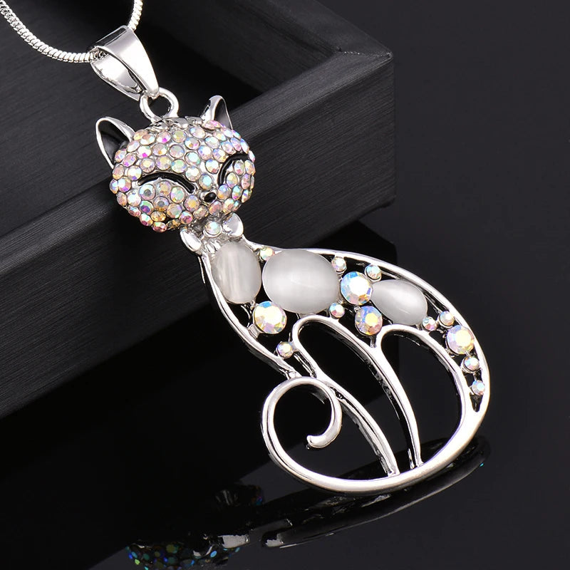 Cute Opal Stone Rhinestone Animal Necklace Pendant Long Necklaces