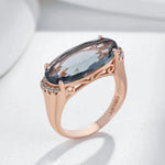 585 Rose Gold Grey Big Oval Zircon Women's Ring