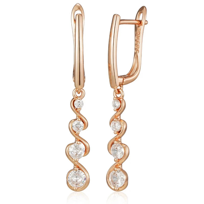 Natural Zircon Long Drop Earrings – 585 Rose GoldROSE GOLD COLOR