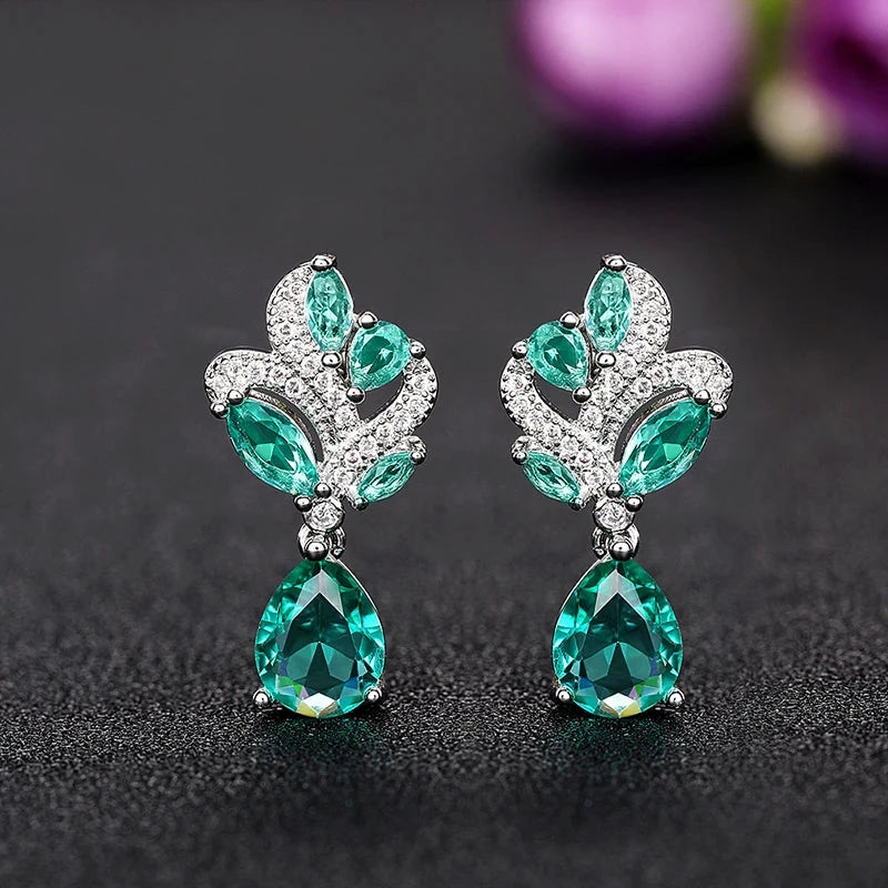 Huitan Blue-Green CZ Earrings for WomenE2880