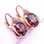Gold Plated 14K Rose Gold Inlaid Water Drops Ruby EarringsRed