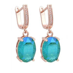S&Z DESIGN New Fashion Ice Crack Egg Shape Oval Crystal Dangle Earrings For Women 585 Rose Gold Color Cubic Zirconia Jewelry