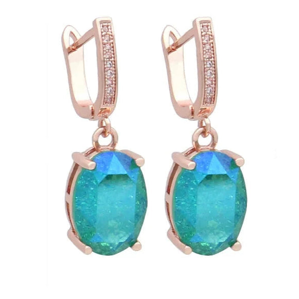S&Z DESIGN New Fashion Ice Crack Egg Shape Oval Crystal Dangle Earrings For Women 585 Rose Gold Color Cubic Zirconia Jewelry
