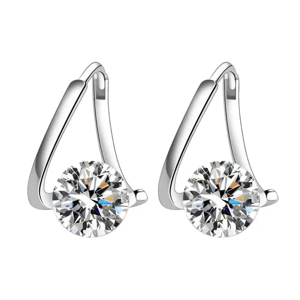 Sterling Silver Round Crystal Earrings