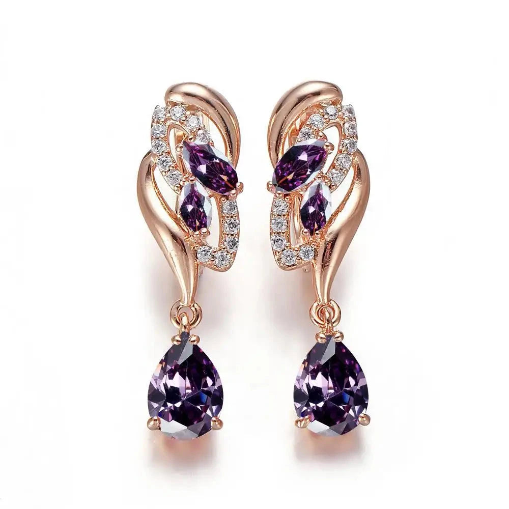 Drop Earring Cubic Zirconia Rose Gold PlatedPurple-G