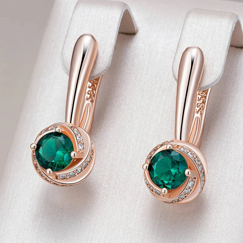 Rose Gold Color Vintage Green Zircon Drop Earrings