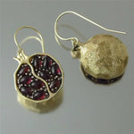 Vintage Gold Color Fruit Pomegranate Drop Earrings For Women Natural Red GarnetGold