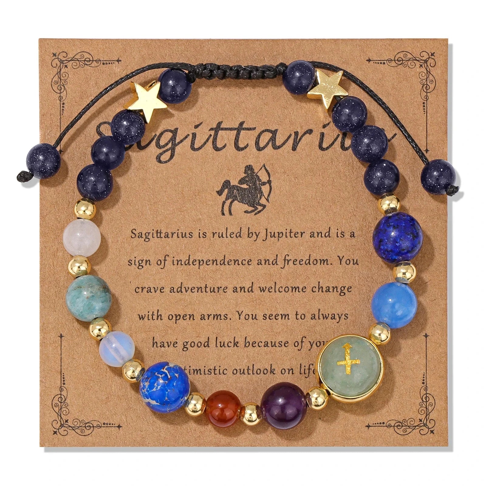 12 Zodiac Signs Natural Stone BraceletSagittariusAdjustable