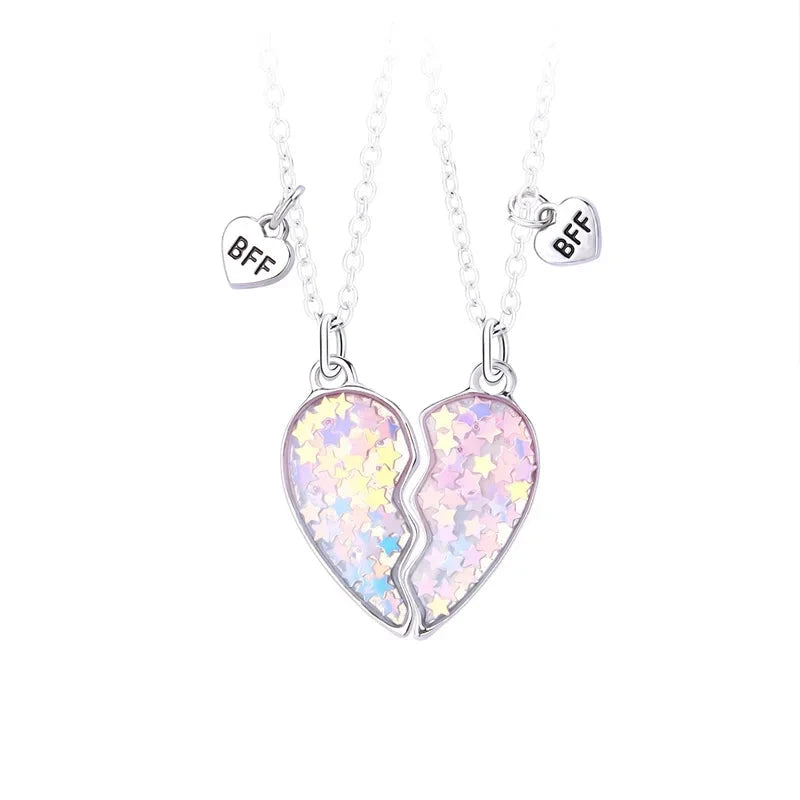 Lovecryst 2Pcs/set Five Pointed Star Sequin Stitching Best Friend NecklaceLight Yellow Gold Color