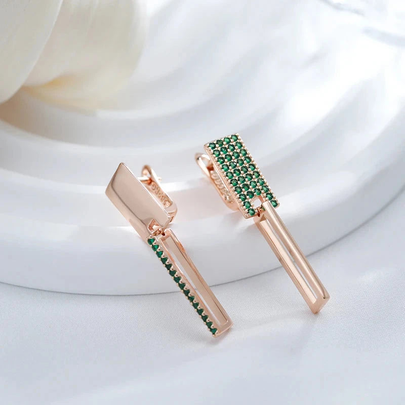 Square Green Zircon Earrings for Women – 585 Rose Gold
