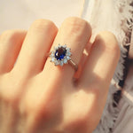 Princess Diana Rings Blue Stone Silver Color Fashion Jewelry