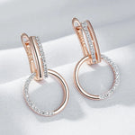 Round Drop Earrings – Rose Gold & Silver with Zircon