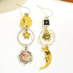 Greek Mythology Face Sun Moon Pendant Creative Design Women Asymmetric Personality Pendant Earrings Party Jewelry Gifts
