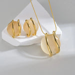 Fashion Stainless Steel Round Natural Stone Stud Earrings NecklaceSet
