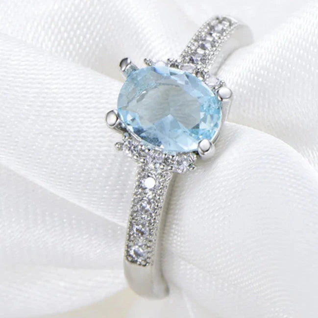 925 Silver Aquamarine Charm Ring for Women10