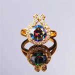 U7 White CZ Round Rainbow Topaz Gemstone Rings