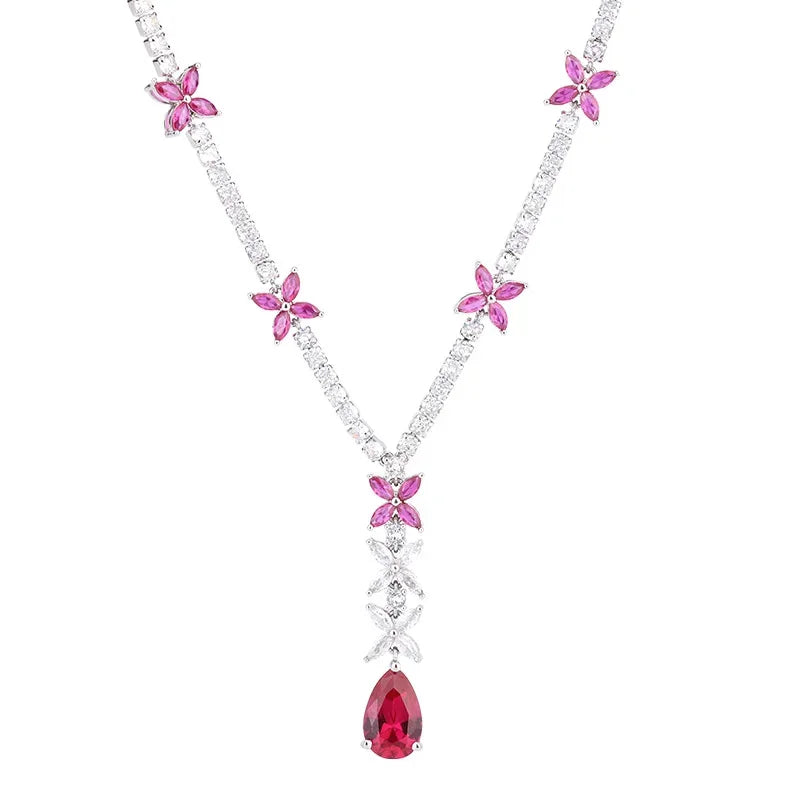 Ruby Crystal Pendant Necklace Small Butterfly
