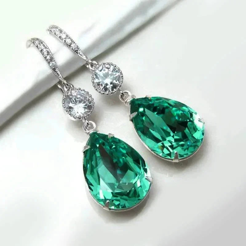 Luxury Green Crystal Drop Earrings – Women's Anniversary GiftE2505
