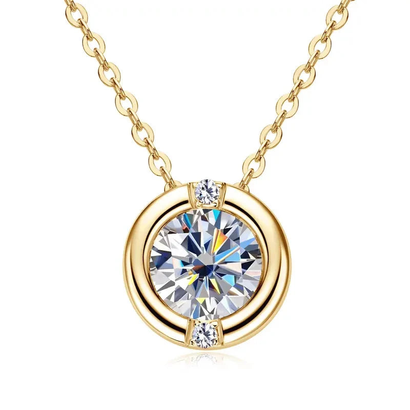 Round Moissanite Pendant NecklaceYellow Gold Color