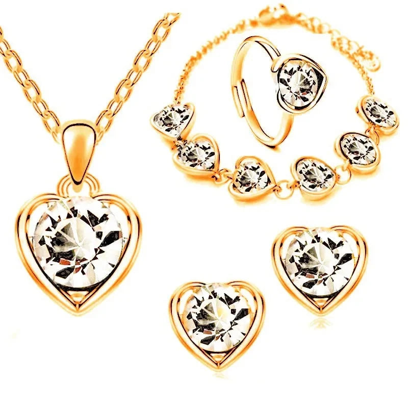 Blue Crystal Ring Necklace Earrings Set Wedding Jewelry SetsStyle2 WhiteG 1