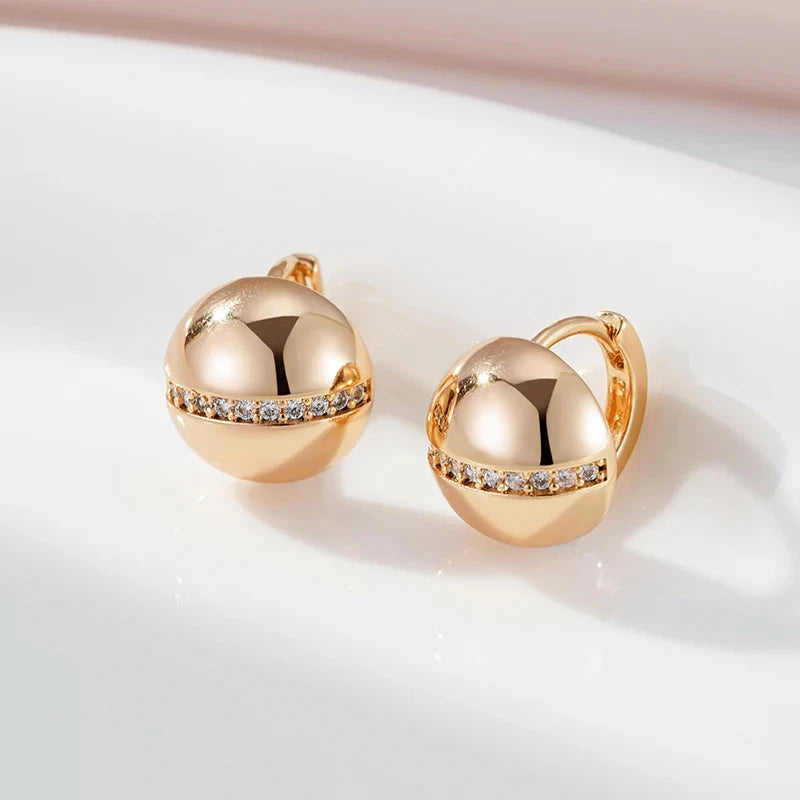 Glossy 585 Gold Color Ball Earrings For Women Natural Zircon