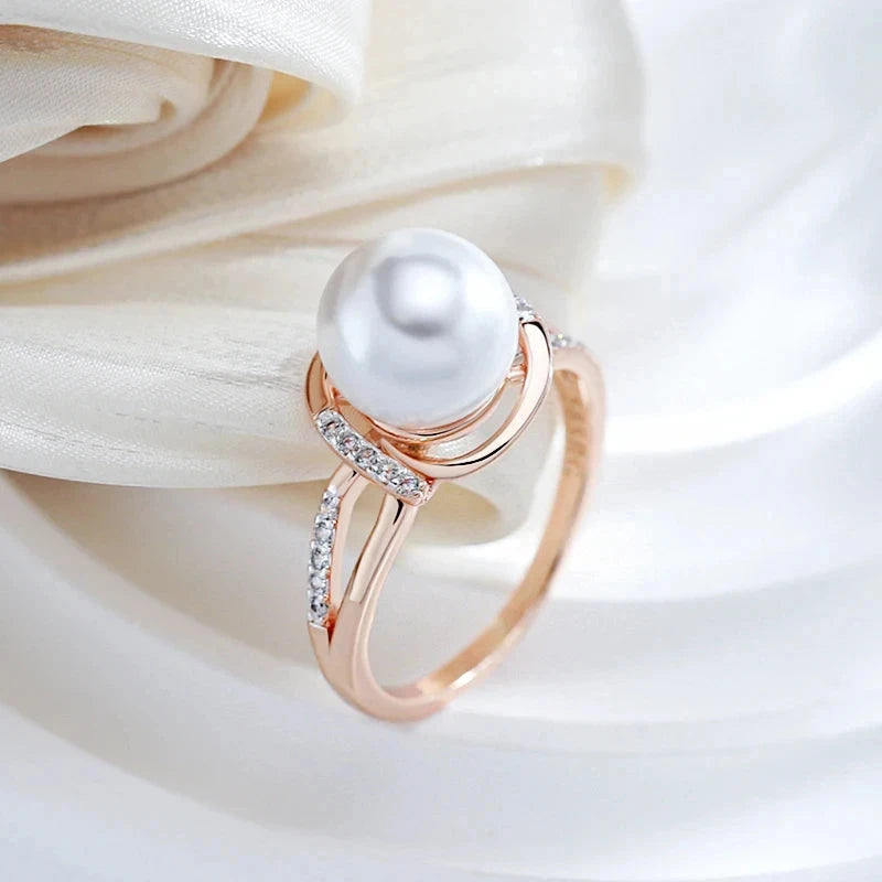 Elegant White Pearl Rose Gold & Silver Ring for Women