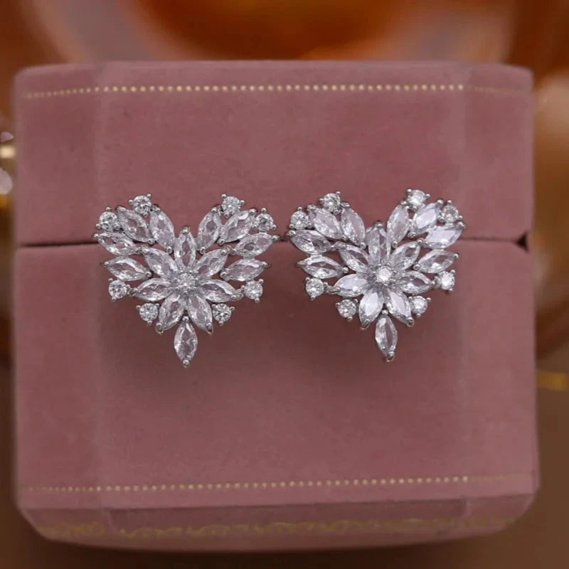 14K Gold Plated Zircon Love EarringsSILVER PLATED