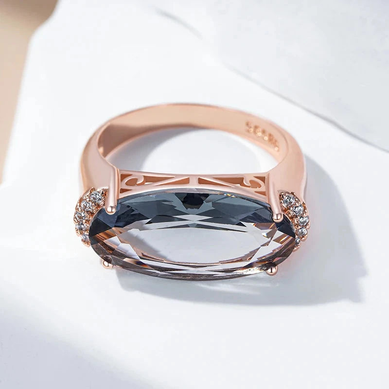 585 Rose Gold Grey Big Oval Zircon Women's Ring