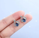 925 Silver Needle Japanese Water Drop Sapphire Flower Earrings