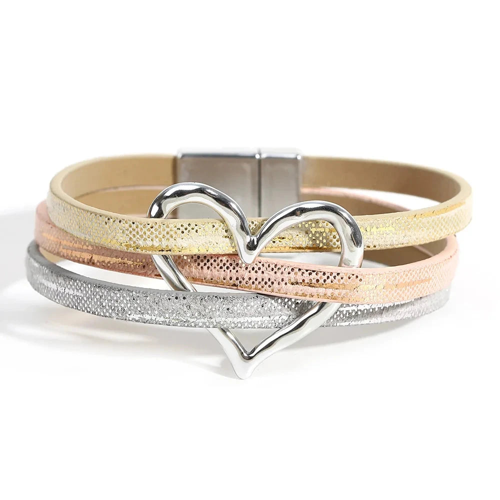 Romantic Hollow Metal Love Heart Wrap Bracelet for Women