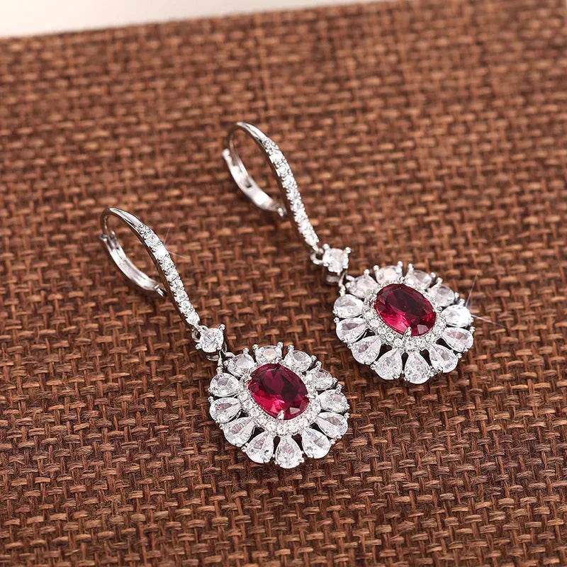 Light Luxury Elliptical Flower Zircon Earrings for Women