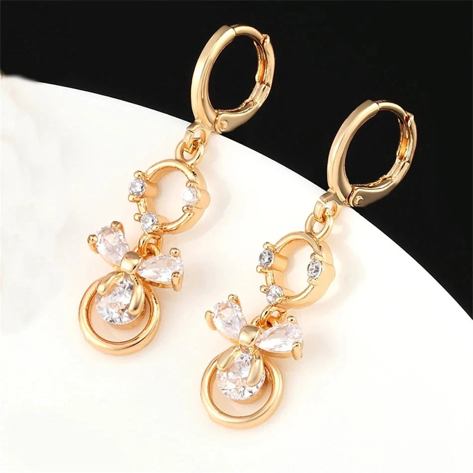 Gold CZ Zirconia Dangle Earrings For Women