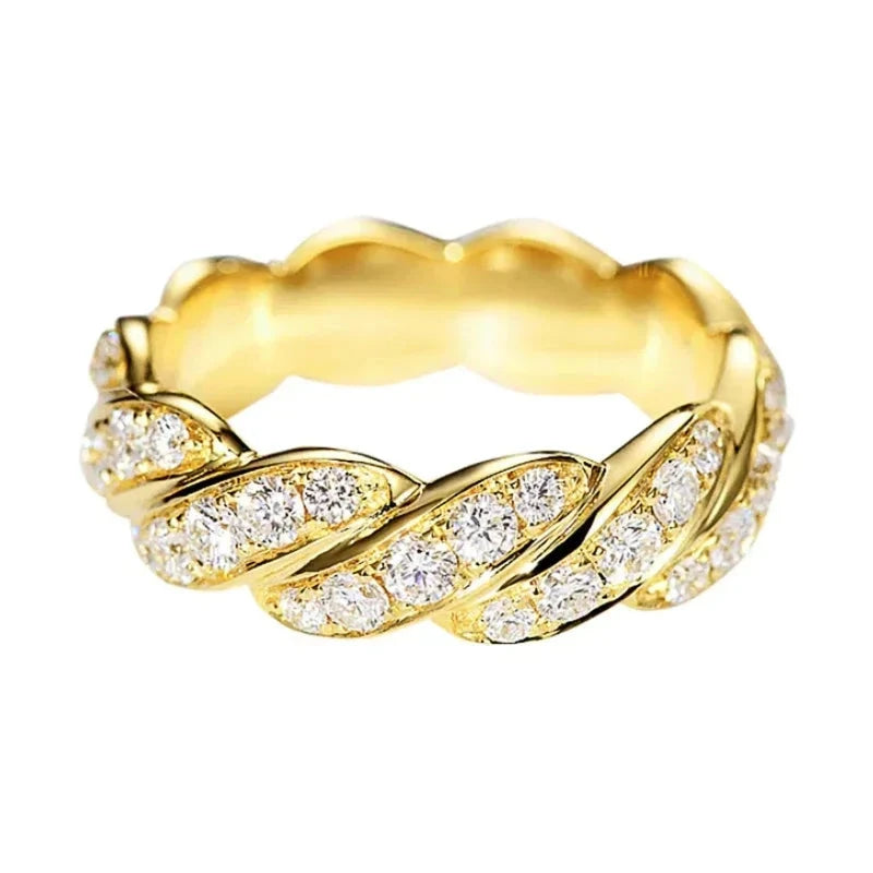 Luxury Gold Crystal CZ Engagement Ring for Women