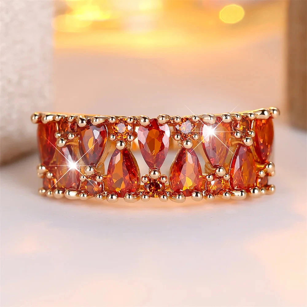 Red Zircon Pear Cut Water Drop Ring – Vintage Gold
