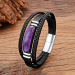 Luxury Natural Amethystine Stone BraceletsWhite Metal19cm