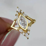 Geometric Shaped Gold Color Cubic Zirconia Ring