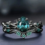 Luxury Black Color Inlaid with Green Stone Rings Set Round Flower Fashion Party Engagement Wedding Rings for Women Jewelry7Ring