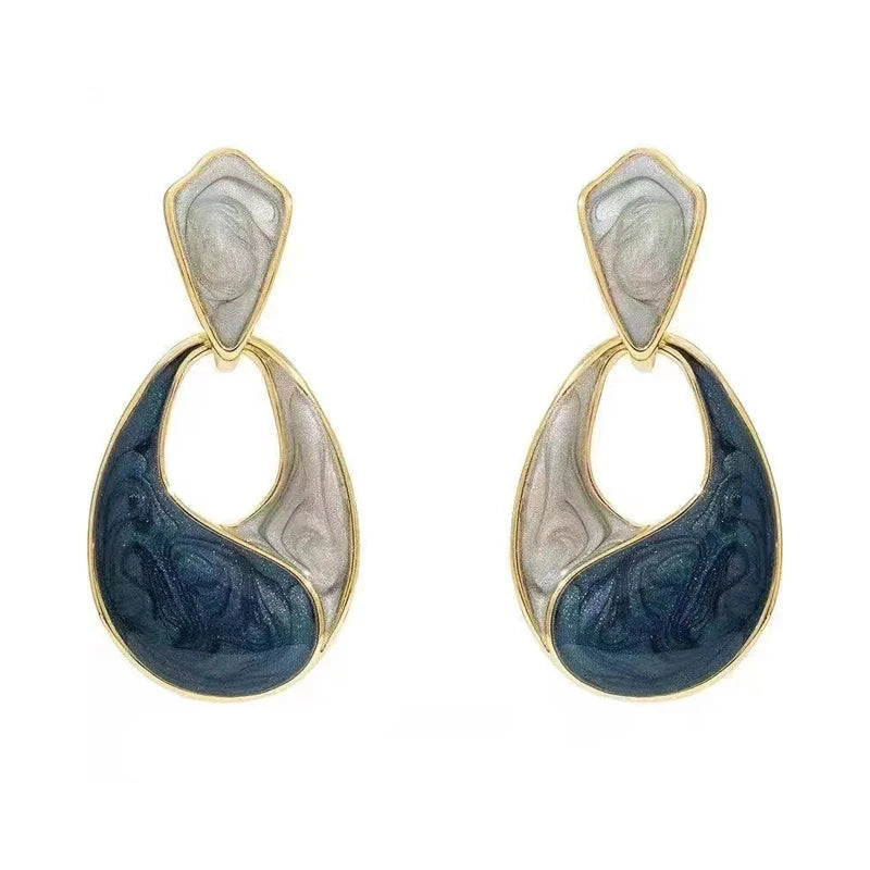 Grey Blue Enamel Water-Drop EarringsJE046 Blue