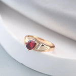 Rose Gold Teardrop Red Natural Zircon Rings For Women