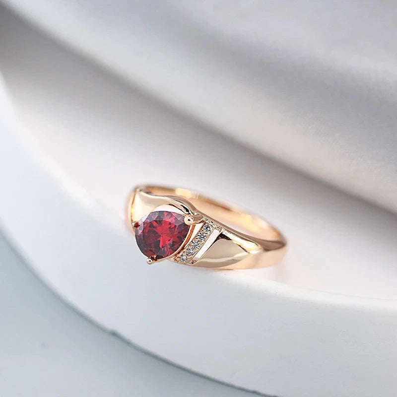 Rose Gold Teardrop Red Natural Zircon Rings For Women